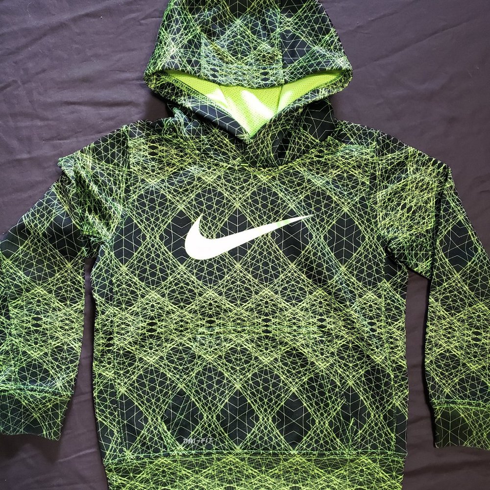Nike Pullover Hoodie Dri-Fit Size XS 4 Lime Green On Black Base 100% Polyester